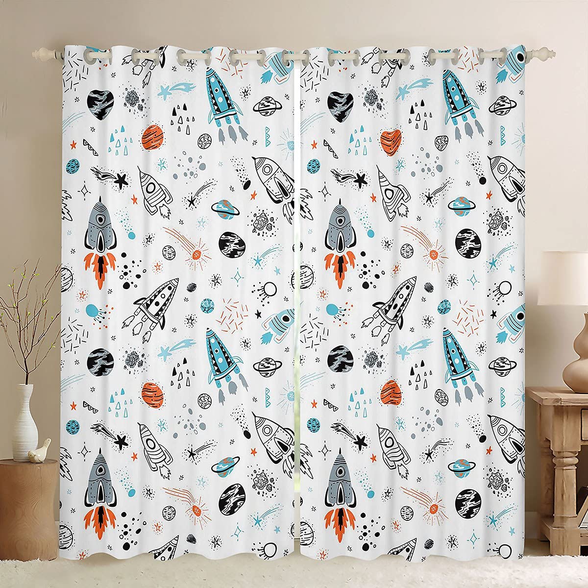 Cortinas espaciales para Ventana Espacial, Cortinas de Cohete para niños, niños, Galaxia, Universo, Planetas, Cortinas de Ventana para Dormitorio, Sala de Estar, Planeta, tratamientos espaciales, Nav