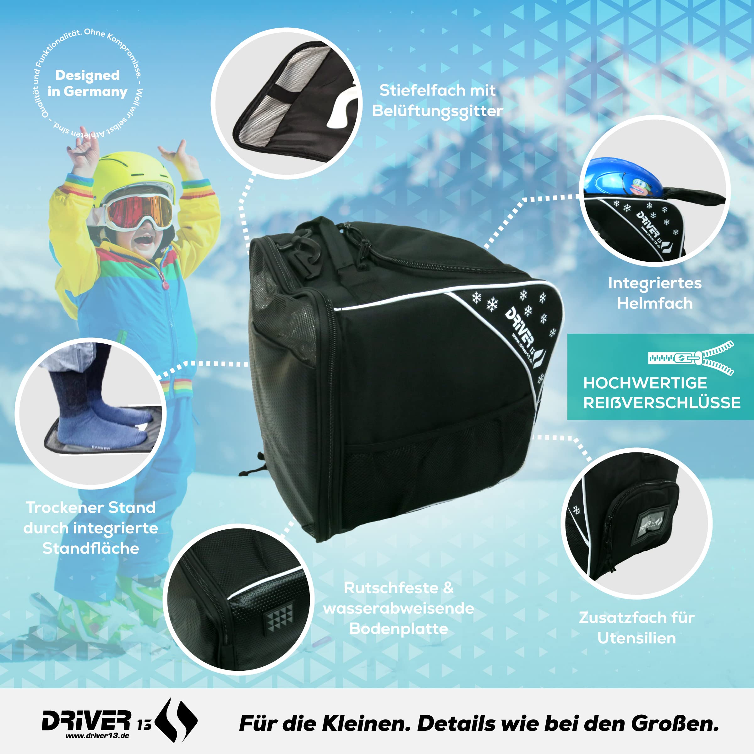 Driver13 borsa scarponi da sci per bambini (bootbag), borsa per scarponi da sci e boots snowboard, maniglia, nero