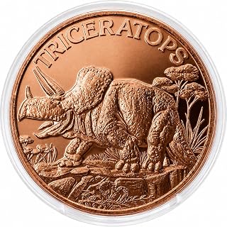 Triceratops Dinosaur 1 oz Pure .999 Copper Round Collecticble 39mm Challenge Coin in Capsule - COA by Heavenly Metals