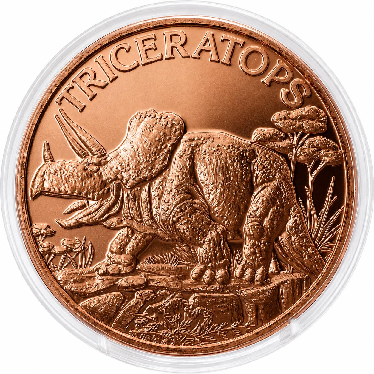 Triceratops Dinosaur 1 oz Pure .999 Copper Round Collecticble 39mm Challenge Coin in Capsule - COA by Heavenly Metals