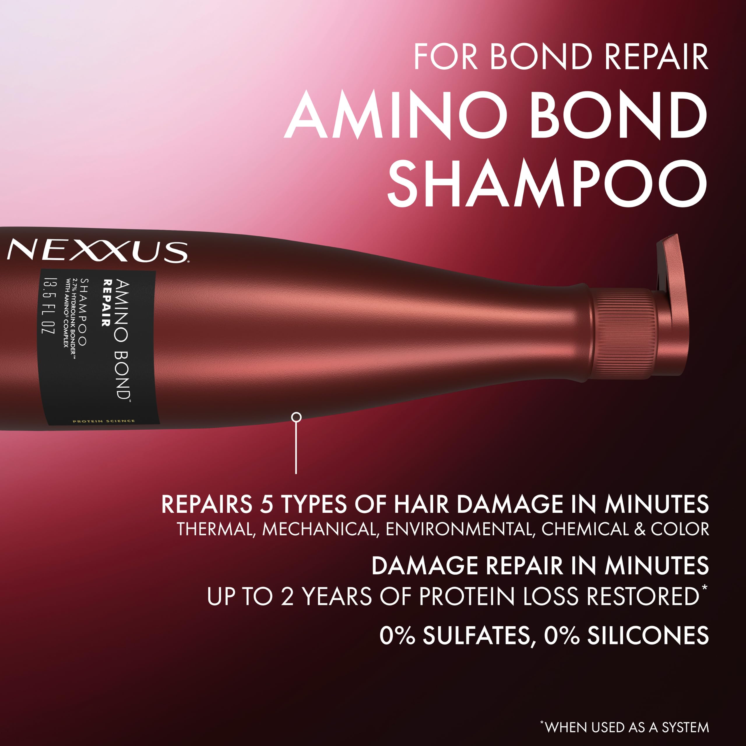 Nexxus Shampoo Amino-Bond für alle Arten von geschädigtem Haar, mit Aminosäuren und Keratin-Protein, 383 ml