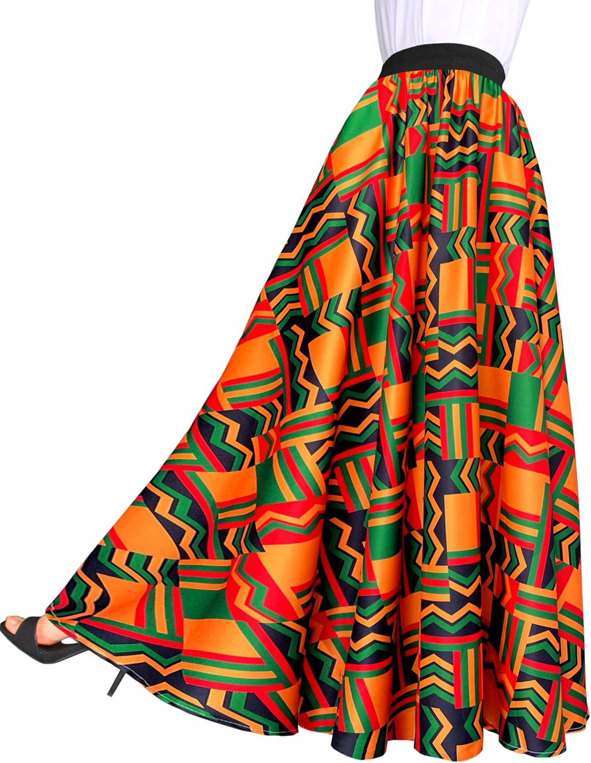 Afibi Women African Skirt Printed Ankara Maxi Skirt Dashiki Long Skirts with Pockets - Image 4