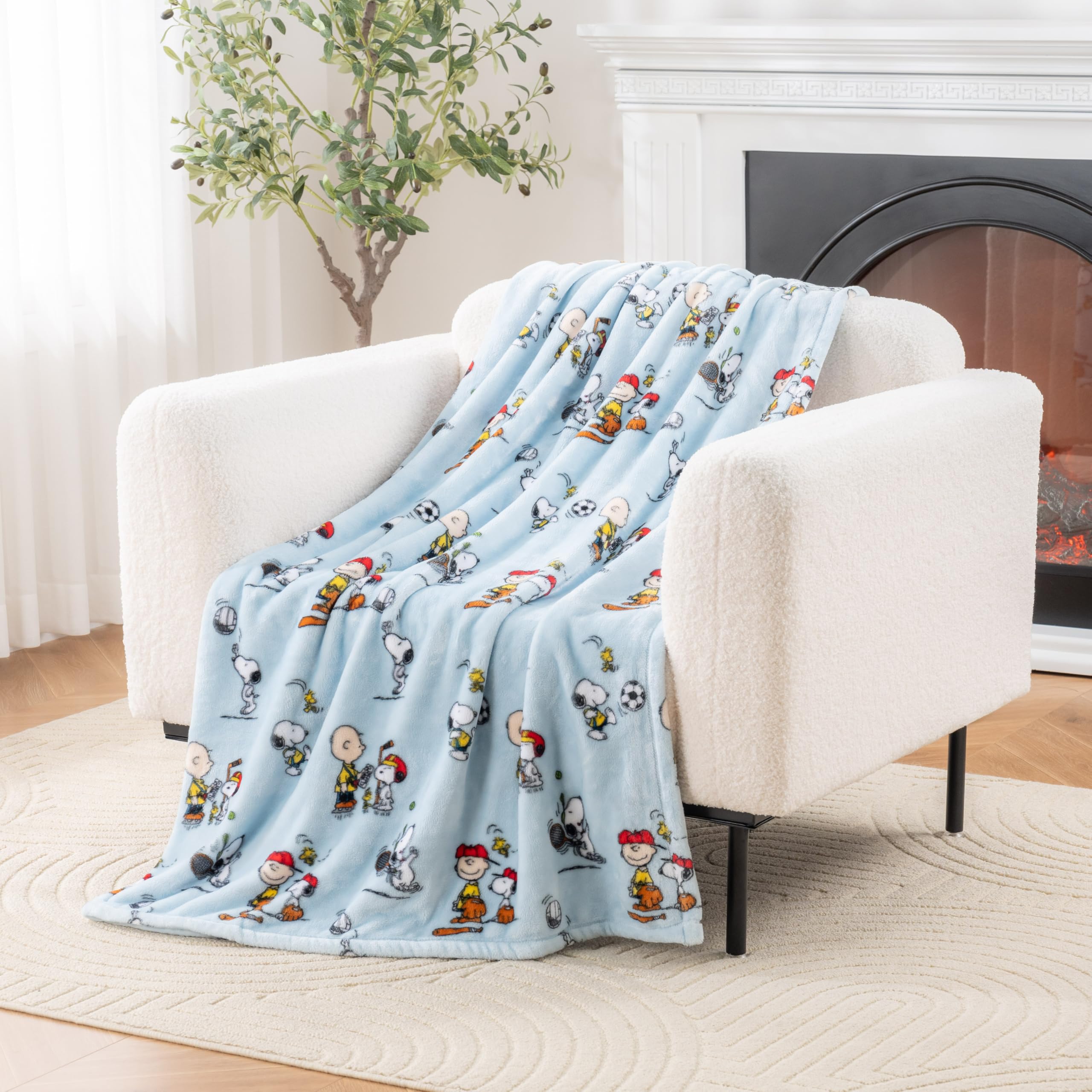 Peanuts® VelvetLoft® Cute Character Snoopy Plush Throw Blanket,Snoopy The Athlete Closed in Blue,Throw 55 in x 70 in (Official Peanuts® Product)