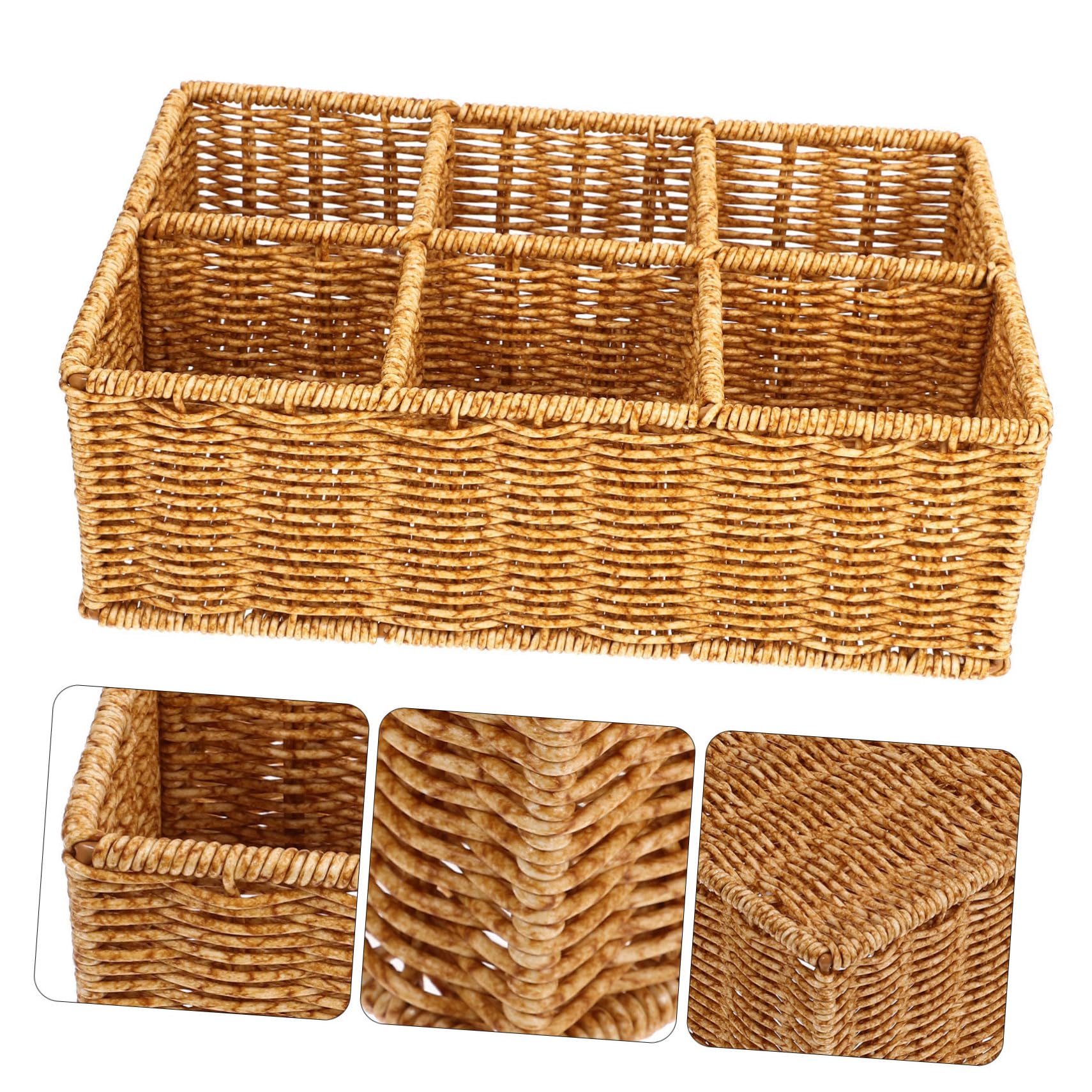 Organizador De Cubiertos Compacto Tejido De Ratán Natural 30x20x10 Cm Resistente y Multiusos para Cocina y Comedor Cesta De Almacenamiento para Utensilios Pequeños