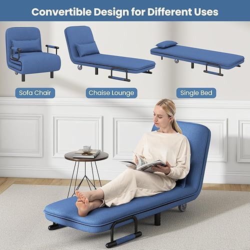 Miniatura 6 de KOMFOTT Silla cama convertible sofá cama de tres pliegues con respaldo y almohada ajustables de 5 posiciones diván de ocio con marco de acero