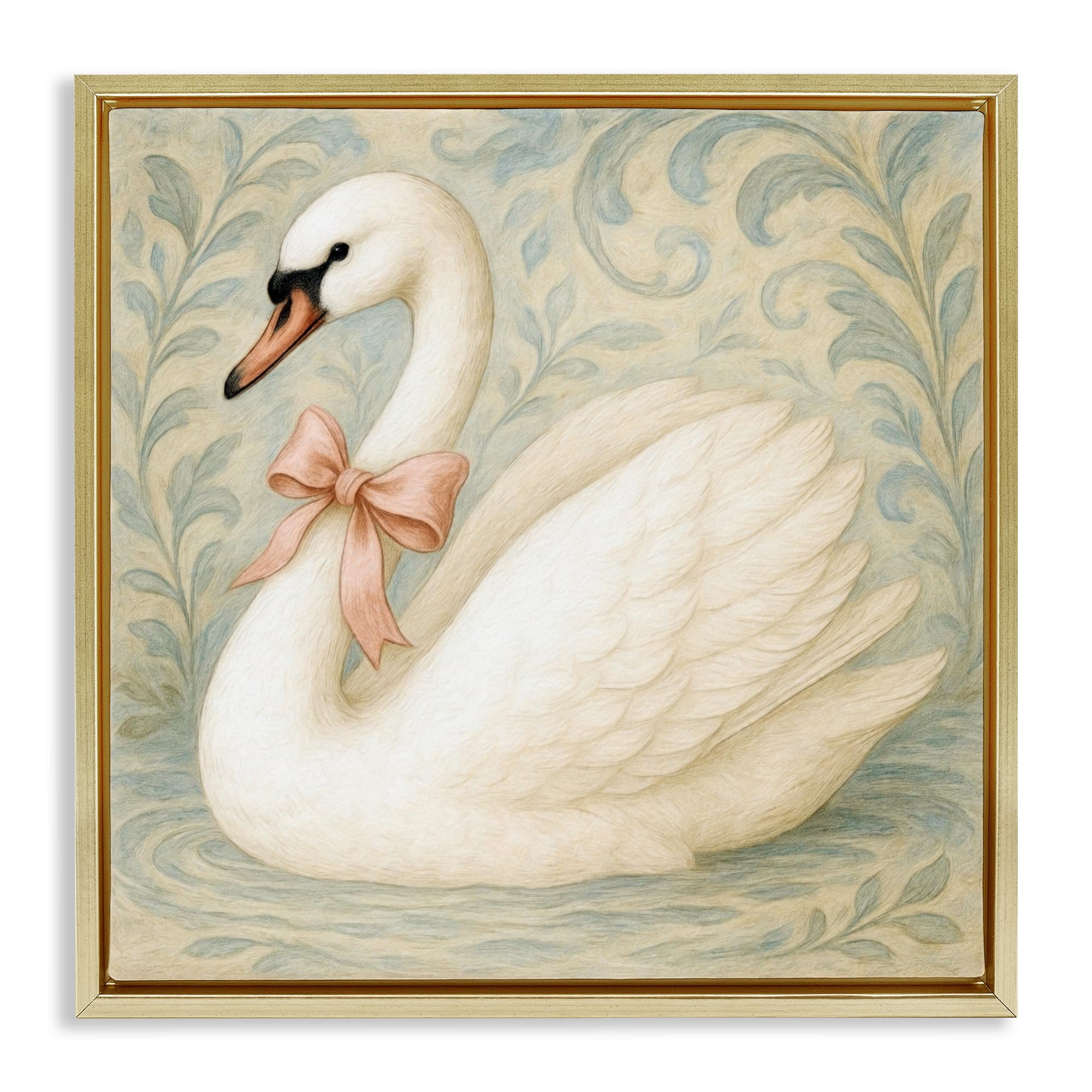 Stupell Industries 'Vintage Leaves Swan', Floating Frame Canvas Art, Gold, 18 x 18