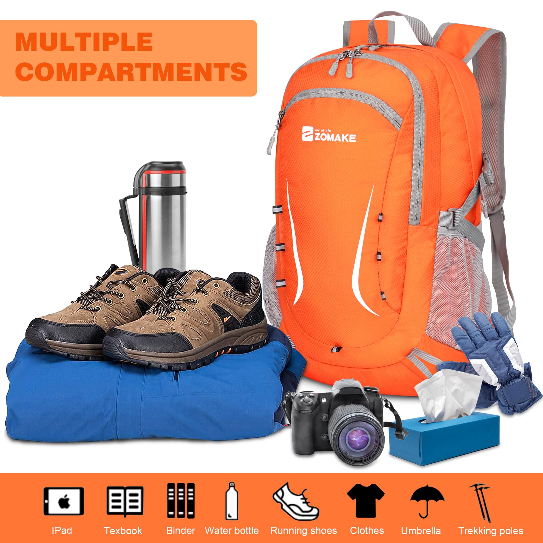 ZOMAKE Grand sac à dos léger unisexe 35 l (1 pièce), Orange, L, Sac à dos daypack