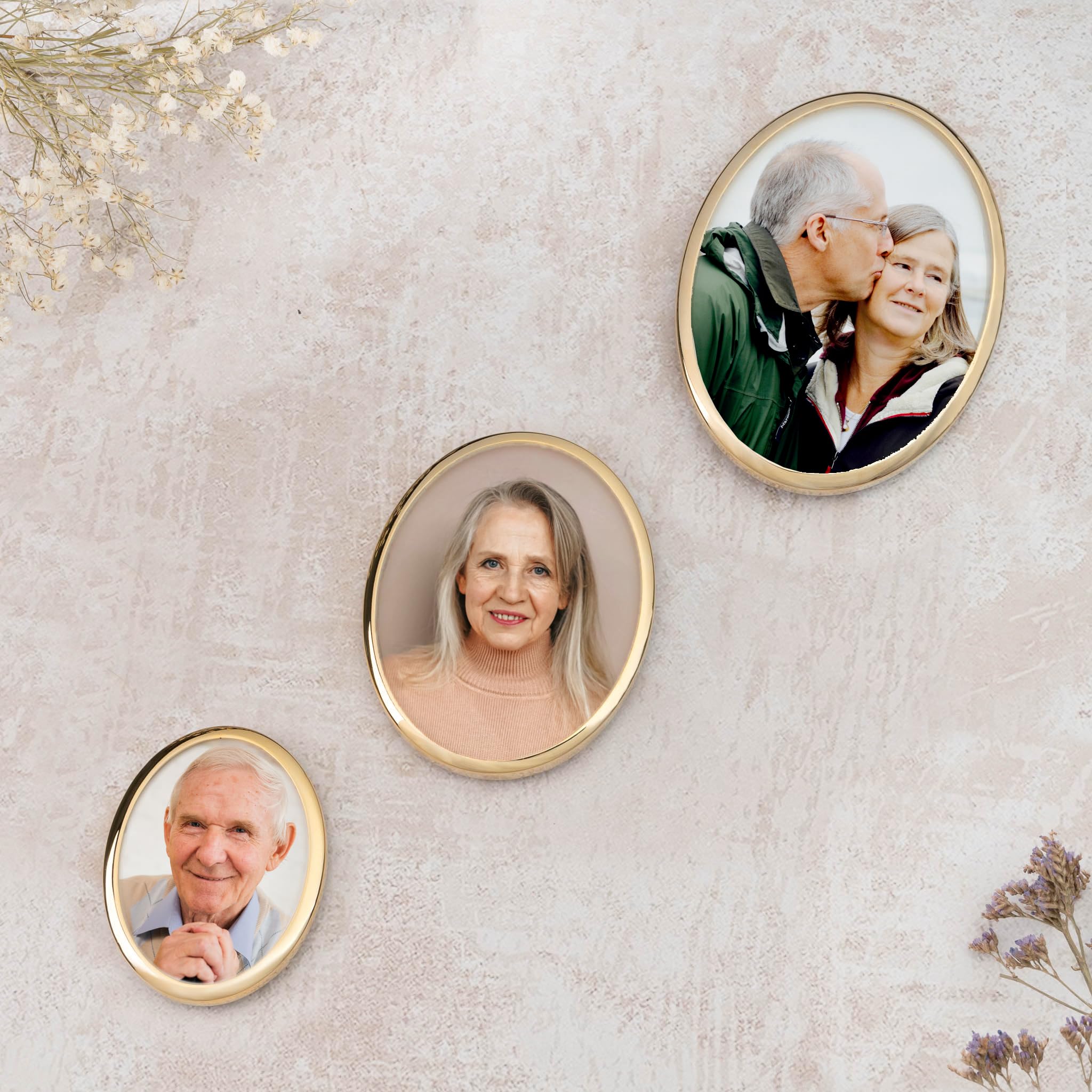 Wanapix | Foto para Lápidas | Retrato de Porcelana Personalizado | Fotocerámica con Marco Dorado | Placas Conmemorativas | Ovalada 8x10cm