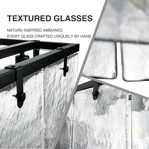 Miniatura 3 de IKK Candelabros modernos de vidrio texturizado para comedor, lámpara rectangular de isla de 37 pulgadas, iluminación rectangular de granja para isla