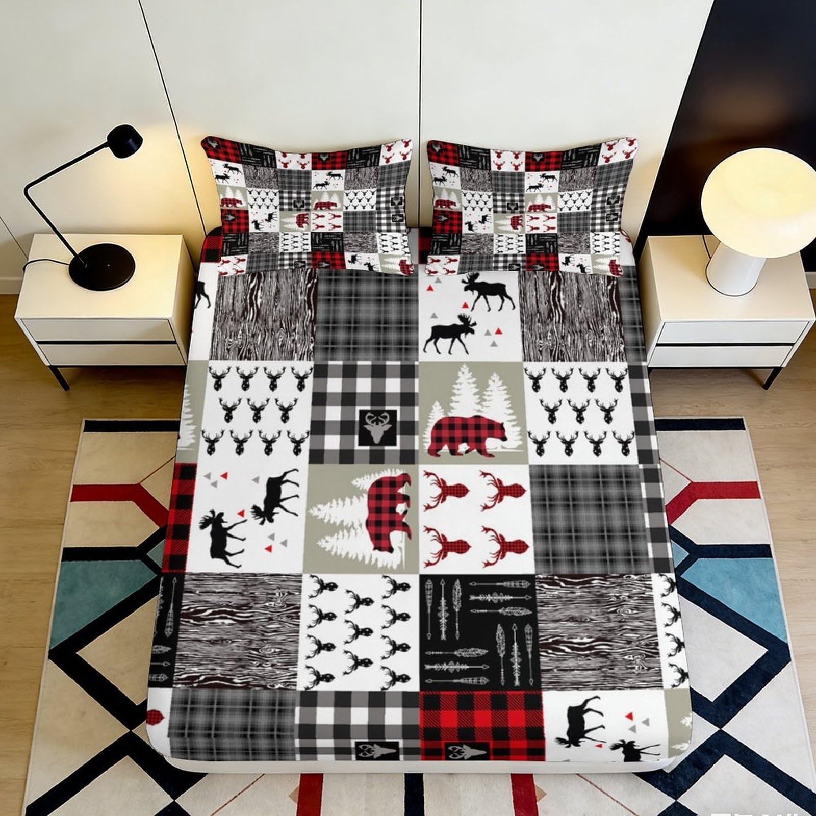 Jqzkxnhpbr Style-9 3D Printed Plaid Forest Animal Fitted Sheet Microfiber Soft Anti-Slip Bed Cover For Bedroom Guest Room Decor 90X200x25cm