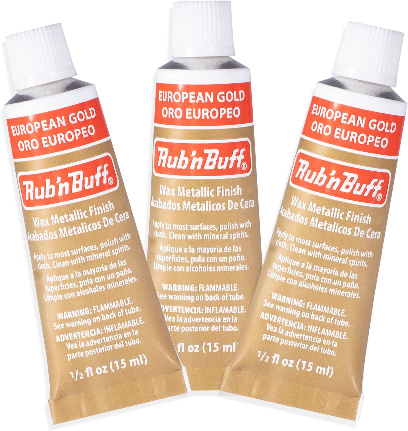 Rub n Buff Wax Metallic Finish - 3 Rub n Buff European Gold 15ml Tubes - Versatile Gilding Wax for Finishing Furniture Antiquing and Restoration - Rub and Buff Colors Set of Three