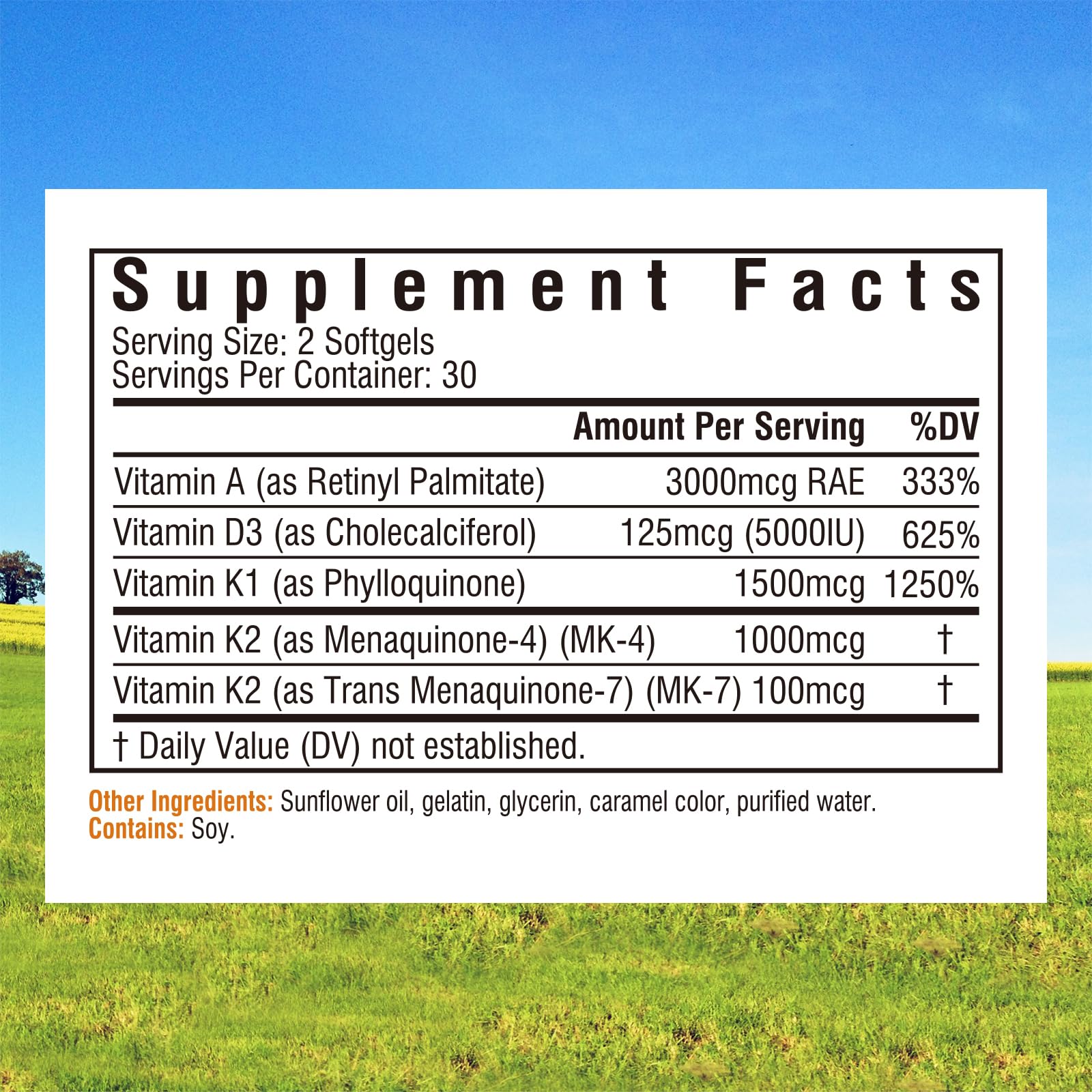 Innate Vitality K Ultra, K1 & K2 D3 Vitamin Supplement with Vitamin A, Vitamin D3 K2 5000 IU for Healthy Bones, Proper Calcium Metabolism, Full Spectrum, Non GMO, 60 Mini Softgels — Amazon image 2