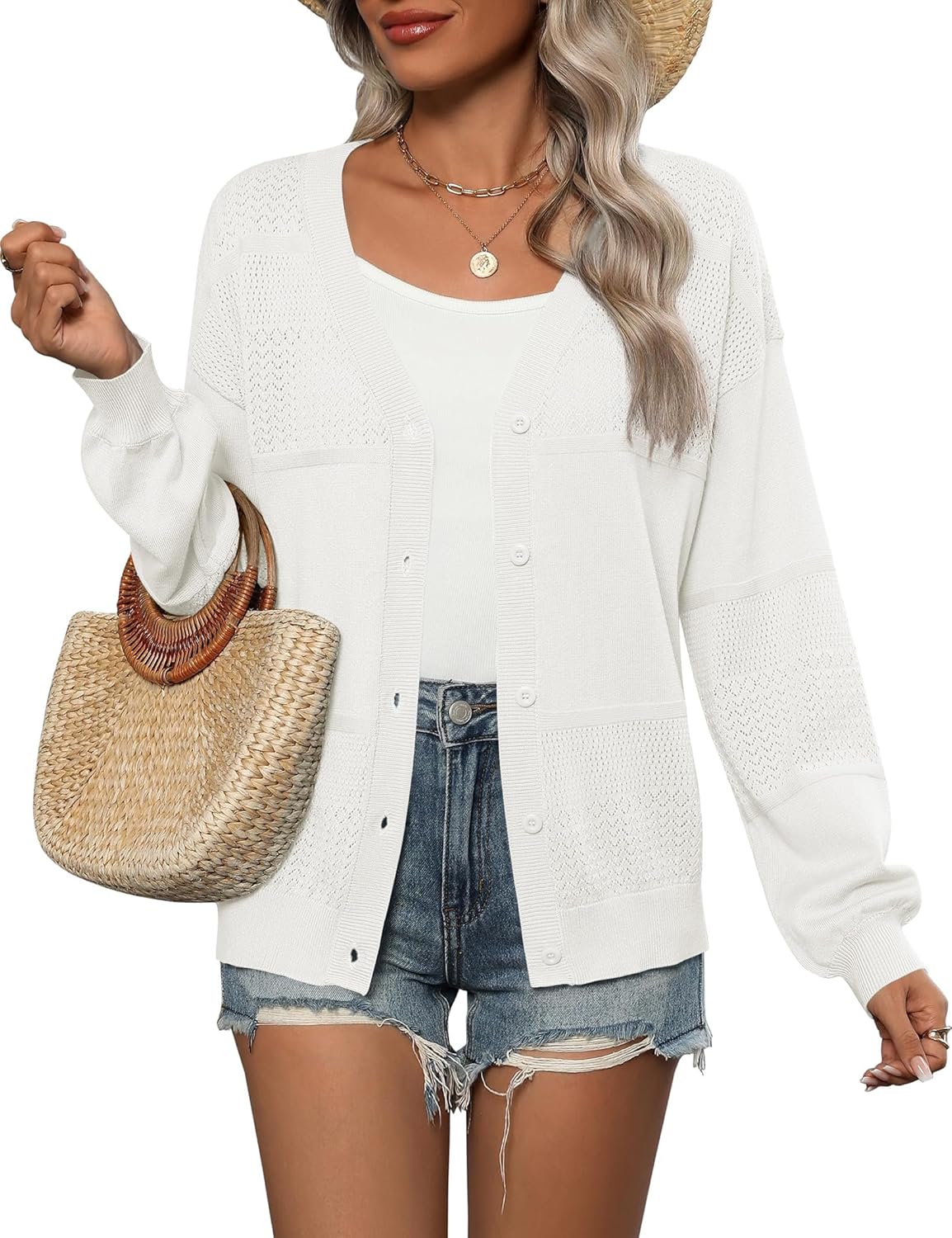 Elitechoice Women's Lightweight Cardigan Long Sleeve Open Front Knit Shrug Boho Cover Up Soft Sweater