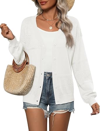 Elitechoice Womens Lightweight Cardigan Long Sleeve Open Front Knit Shrug Boho Cover Up Soft Sweater