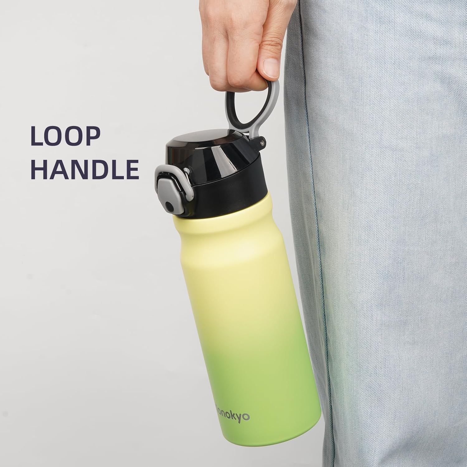 Insulated Water Bottle with Straw and Carry Loop,18 oz Stainless Steel Double Wall Vaccum Metal Water Flask with Leak-proof Lid,Lime - Image 5