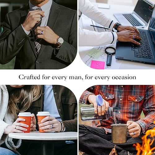 Miniatura 5 de King Will - Anillo de compromiso de boda, carburo de tungsteno, con acabado mate y acabado pulido, unisex, color plateado, negro, azul, oro rosa