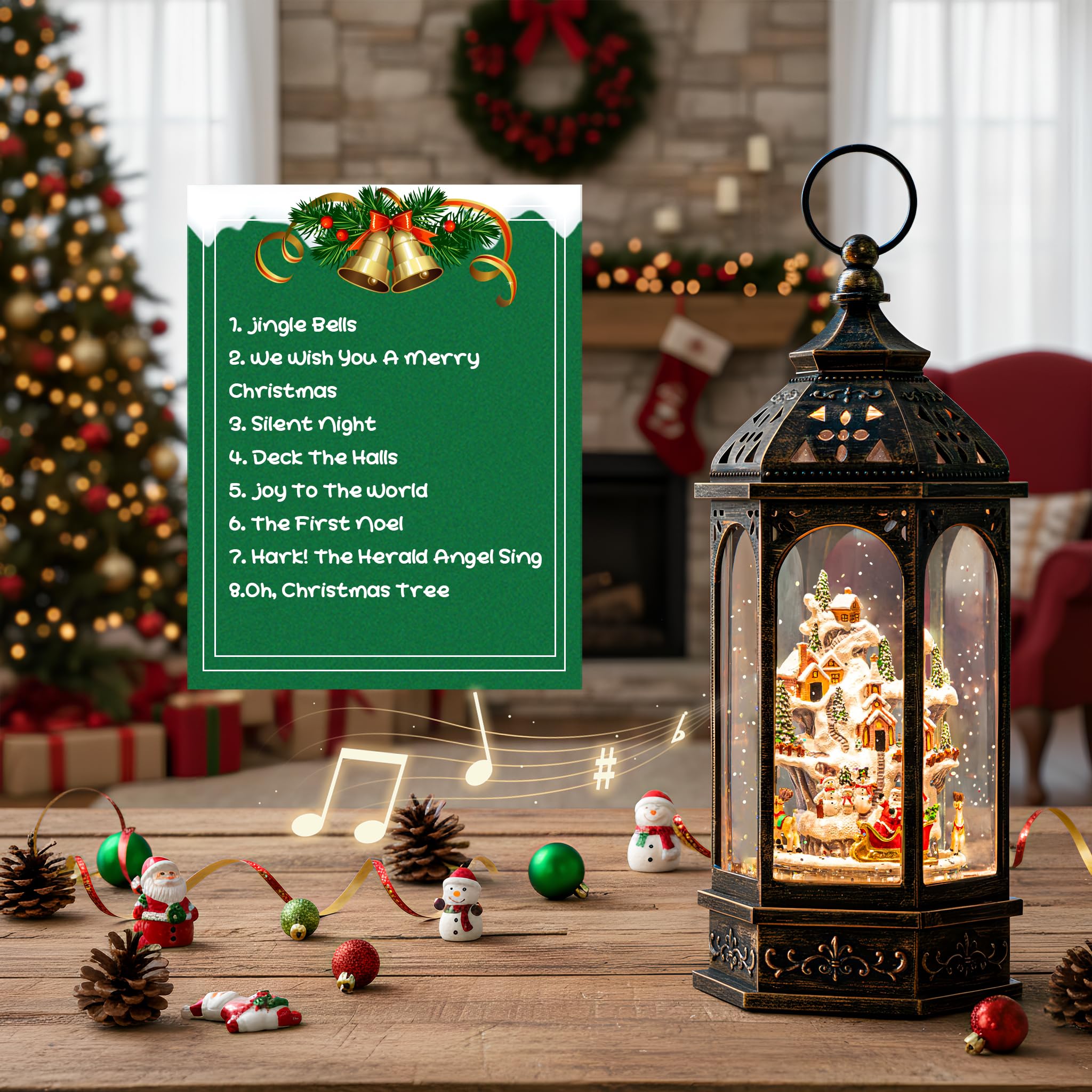 Edificios animados de pueblo de Navidad con figuras en movimiento, linterna de agua iluminada, forro USB/funciona con pilas, globo de nieve para decoración de festivales de Navidad, regalos