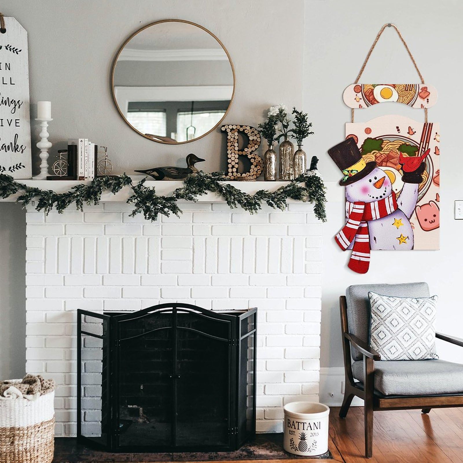 VFKLT Pittura da appendere con pupazzo di neve di Natale, in legno, decorazione invernale, deliziosa decorazione natalizia da parete