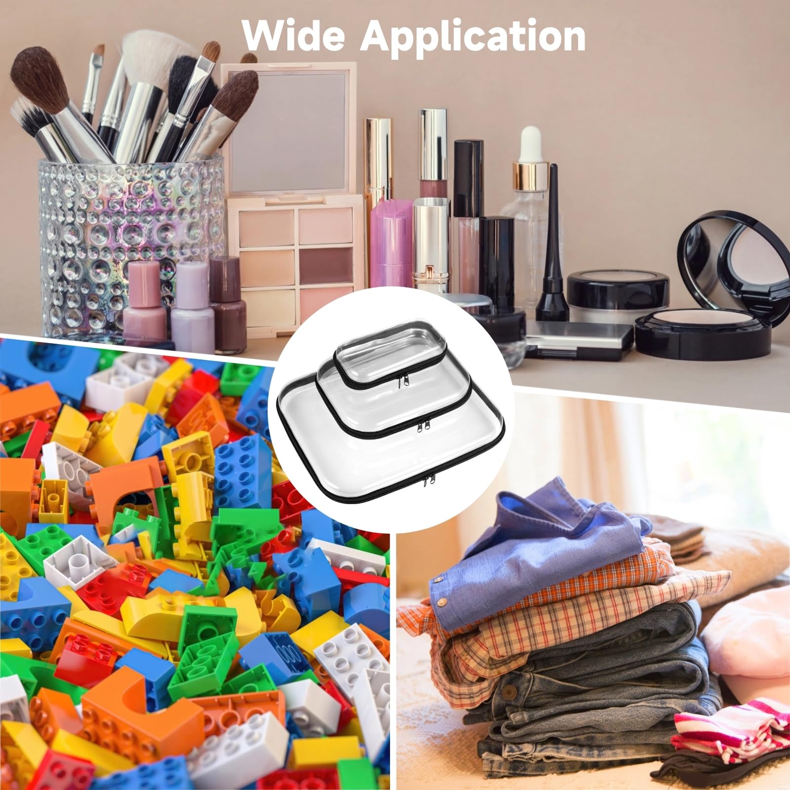 Set di custodie rigide trasparenti con cerniera, 3 misure, impermeabili e organizer per snack, giocattoli e cosmetici