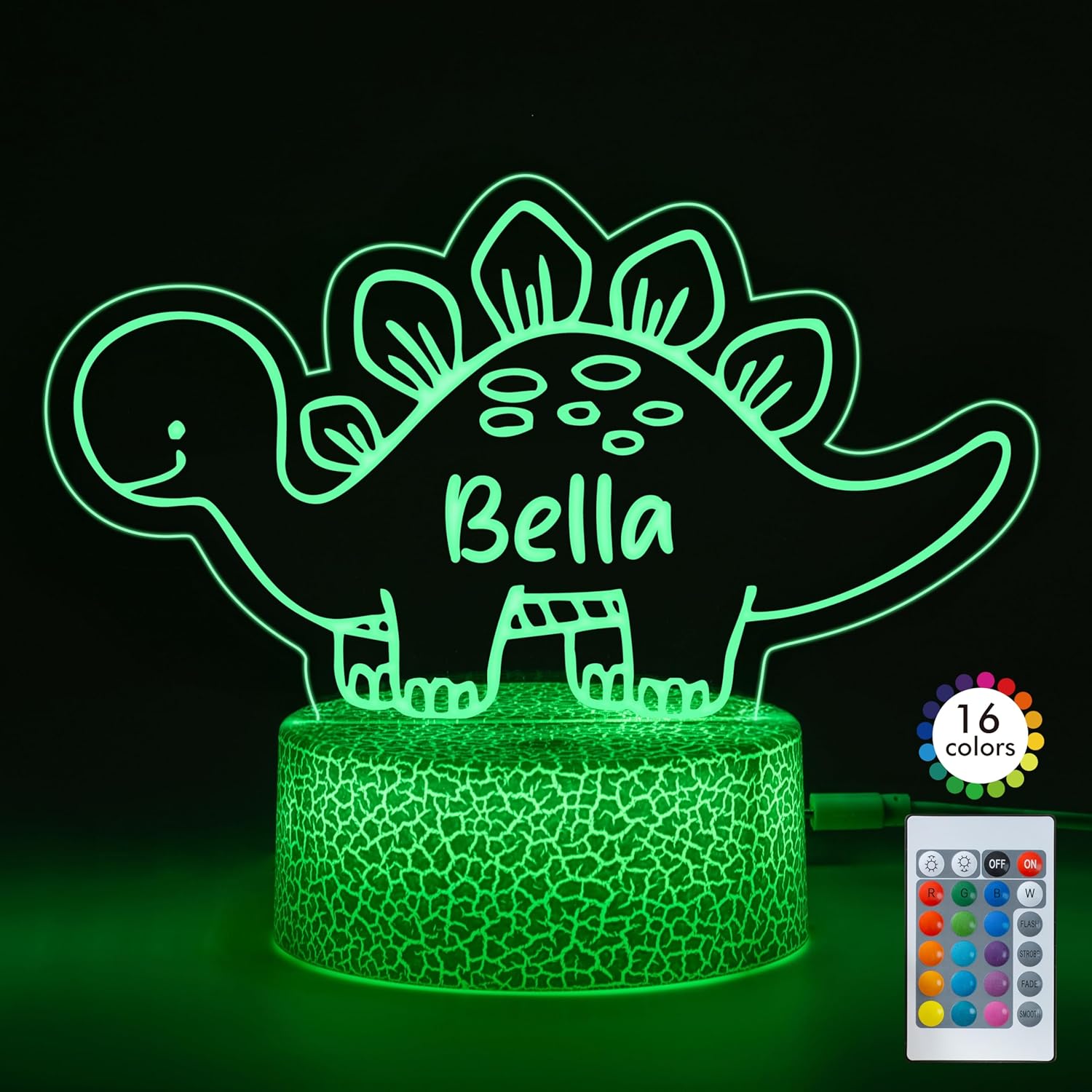 Luz nocturna de dinosaurio personalizada para niños y niños, adaptador LED personalizado, luz nocturna de nombre de acrílico con control remoto,