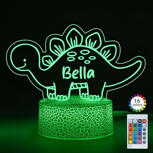 Luz nocturna de dinosaurio personalizada para niños y niños, adaptador LED personalizado, luz nocturna de nombre de acrílico con control remoto,