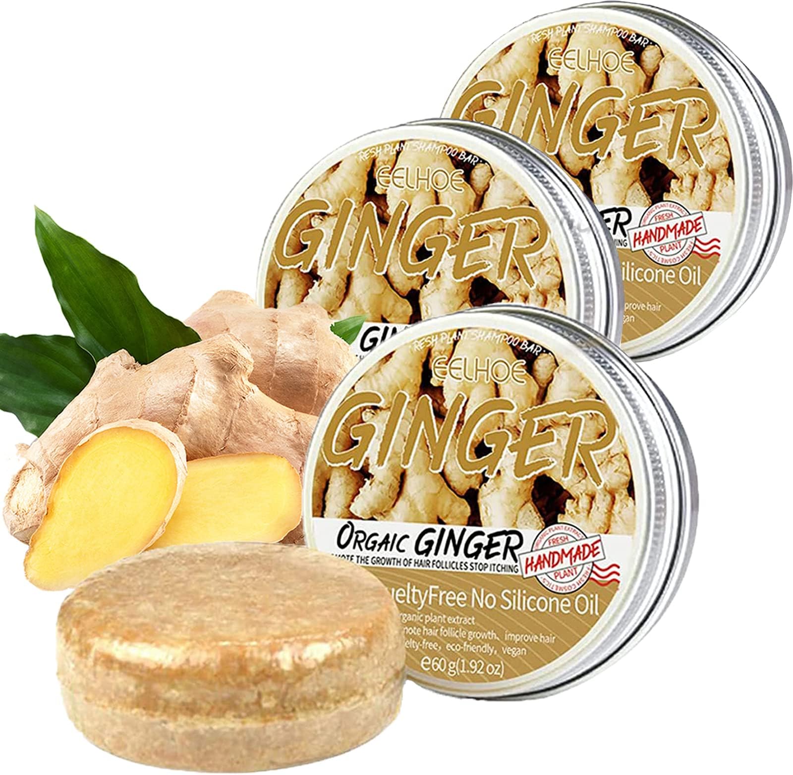 2PCS Ginger Hair Regrowth Shampoo Bar, Ginger Shampoo Bar