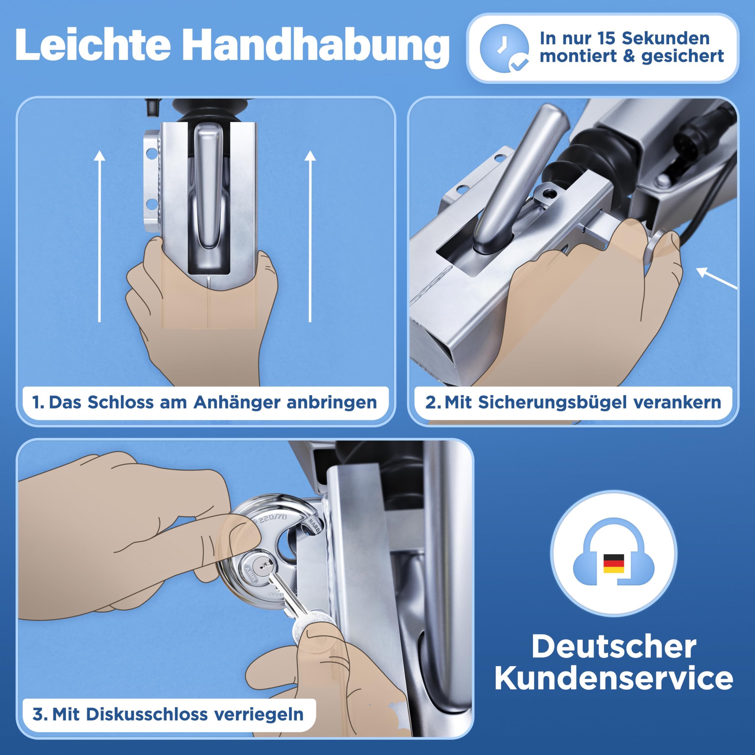 Deagle® Antivol de remorque + disque ABUS + galvanisation de qualité supérieure + protection optimale en cas d'attelage dans toutes les conditions météorologiques