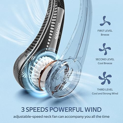 Miniatura 3 de Ventilador de cuello portátil, manos libres, sin aspas, ventilador personal de refrigeración de 360, ventilador silencioso portátil para exteriores