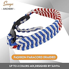 SUNYA Archery Bow Wrist Sling, 550 Paracord Strap Comfortable on Hand.100% Full Grain Leather Yoke, Multiple Camo Colors.Fit Compound Bow Stabilizer & Recurve. (US Flag)