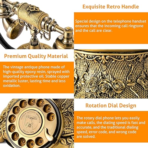 Miniatura 10 de WICHEMI Teléfono antiguo antiguo Teléfono antiguo con botón de marcación fija, teléfono clásico retro con pantalla LCD, teléfonos con cable para