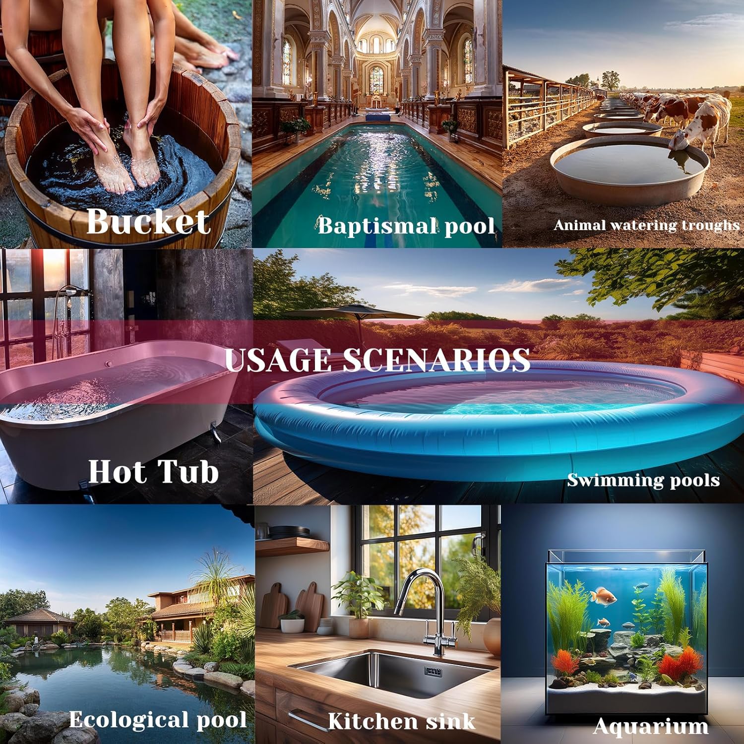 1500W Immersion Pool & Hot Tub Water Heater Portable Electric Submersible Heater with Temp Control & GFCI for pond, Inflatable Pool, Above-Ground Pool, Bathtub, baptismal pool and baptistry