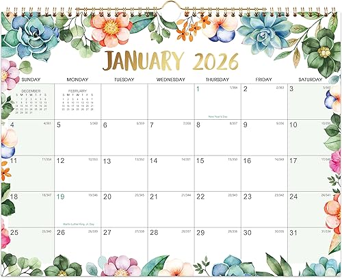 Calendario 2026 - Calendarios de pared 2026, enero de 2026 a diciembre 2026, calendario de pared de 12 meses, 14.5 x 11 pulgadas, bloques de