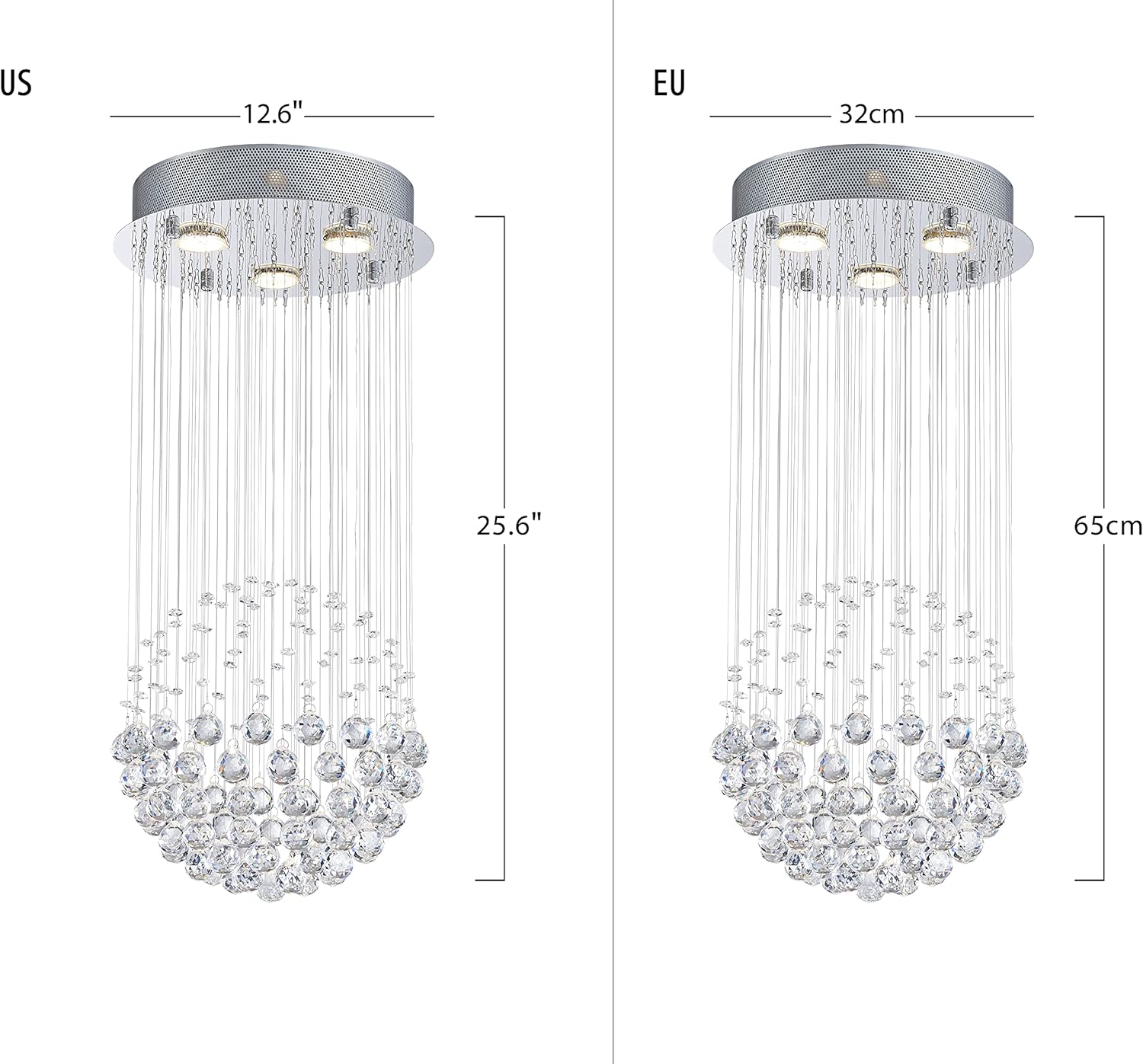 Bestier Modern Crystal Round Raindrop Chandelier Lighting Flush Mount LED Ceiling Light Fixture Pendant Lamp for Diningroom Bathroom Bedroom 3 GU10 Bulbs Required 12.6 in Wide 25.6 inch High