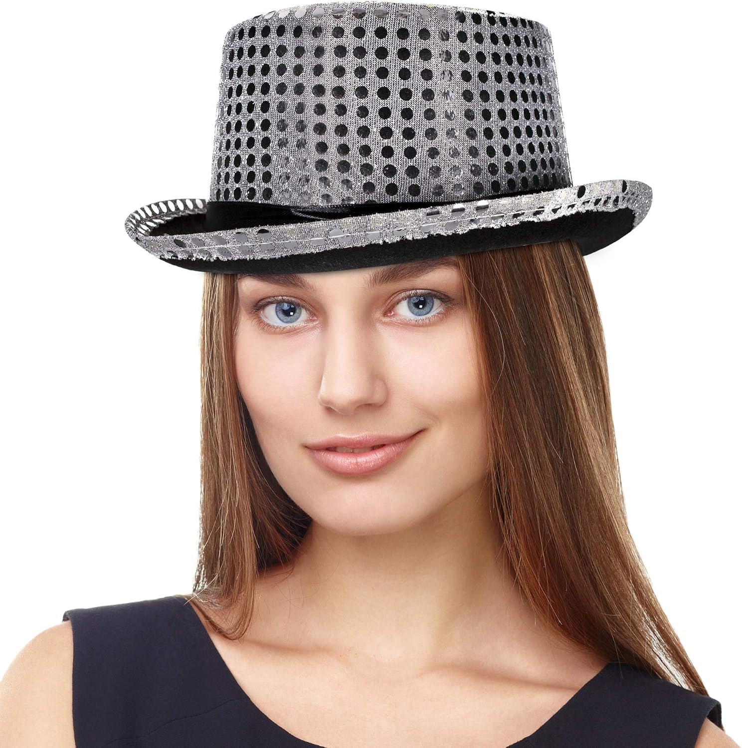 Amazon.com: Silver Sequin Party Top Hat 
