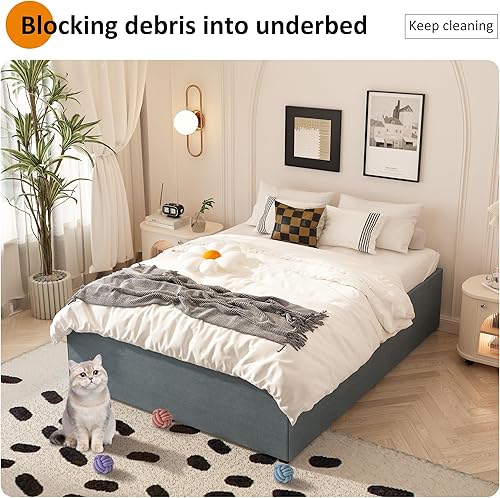 Miniatura 39 de Marco de cama tamaño King no necesita somier, plataforma de cama King resistente de 8 pulgadas, soporta hasta 3000 libras, fácil montaje, sin ruido,