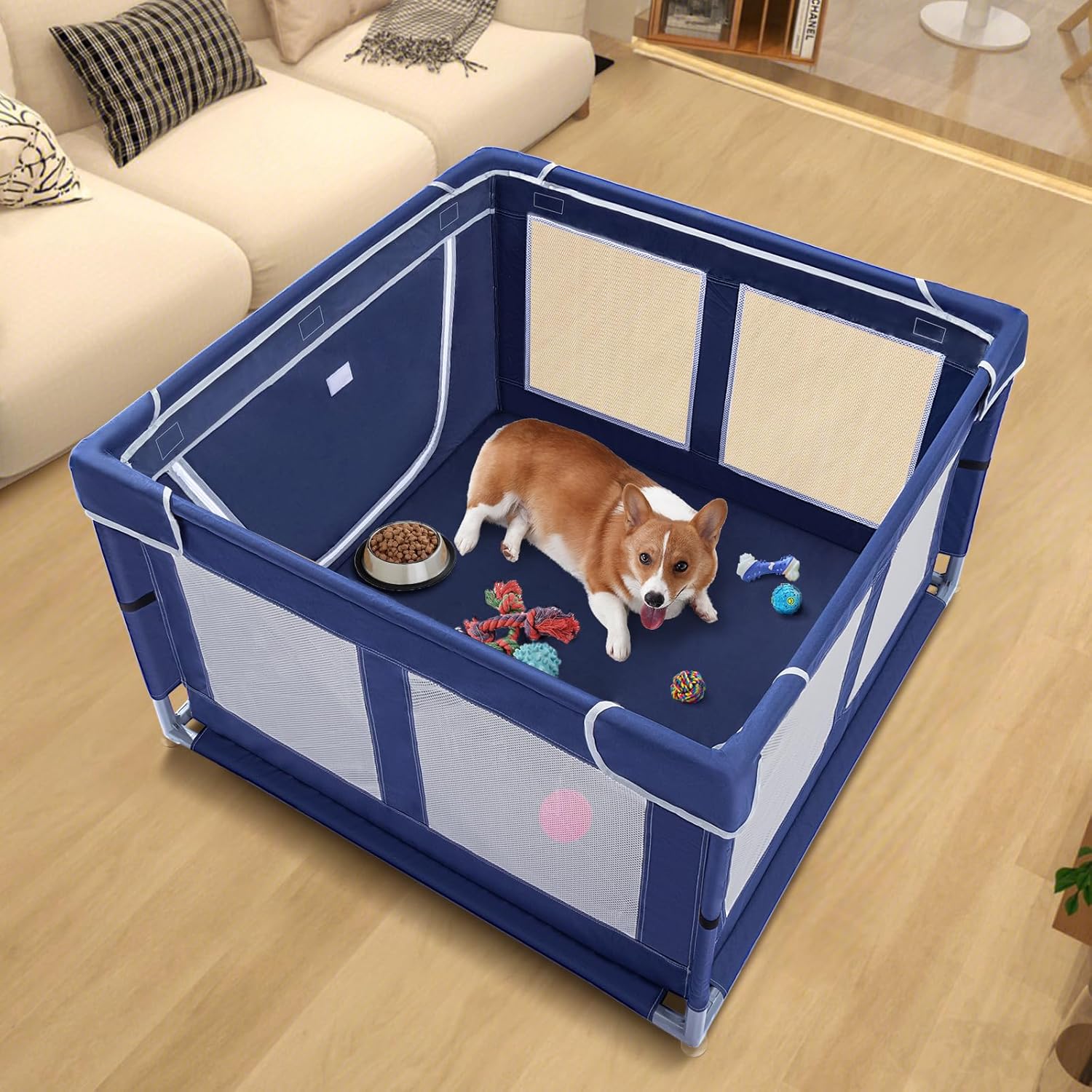 Dog Playpen Made of Thickened Stainless Pipe and 600D Oxford Cloth, 42×42 Inch Puppy Playpen, 25 Inch Height Pet Playpen for Puppy and Small Dogs, Keep Pets Secure