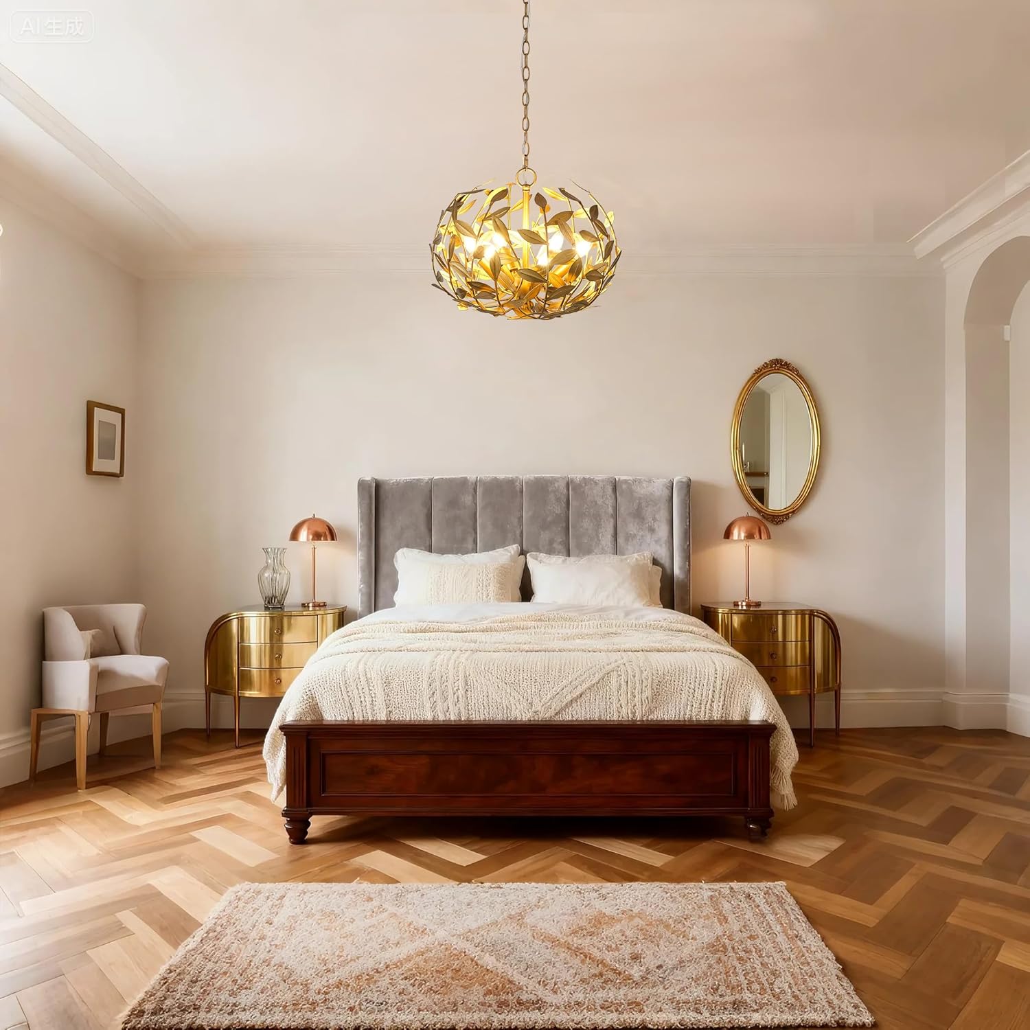 Parrot Uncle Gold Chandeliers, 20" Modern Farmhouse Chandelier Ceiling Lights with 6 Sockets, Adjustable 39.4" Chain Hanging Ceiling Light Fixture for Dining Room Living Room Bedroom Foyer