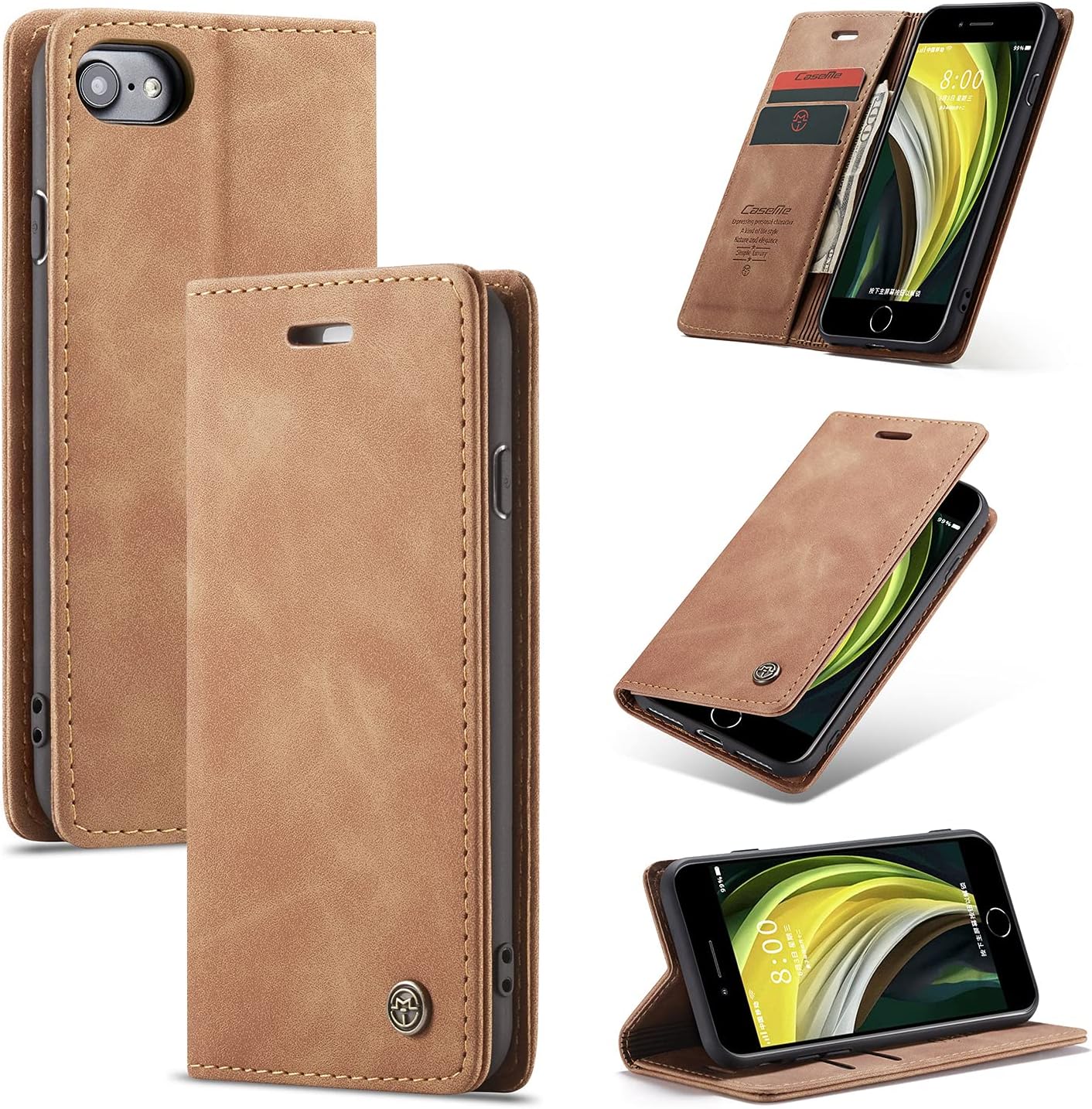UEEBAI Wallet Case for iPhone SE 2022 5G/iPhone 7/iPhone 8/iPhone SE 2020, Premium PU Leather Case Vintage Wallet Flip Cover Card Slots Magnetic Cover for iPhone SE3/SE2 Stand Function Folio - Brown