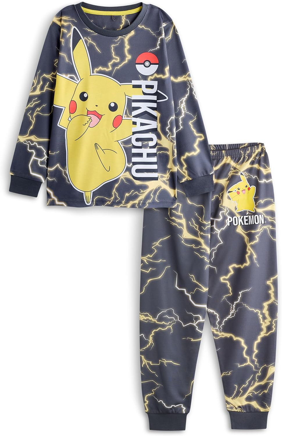 Pokemon Pikachu Boys Pajama Set | Kids Pikachu Character Graphic Long Sleeve Top & Long Leg PJ Bottoms in Black
