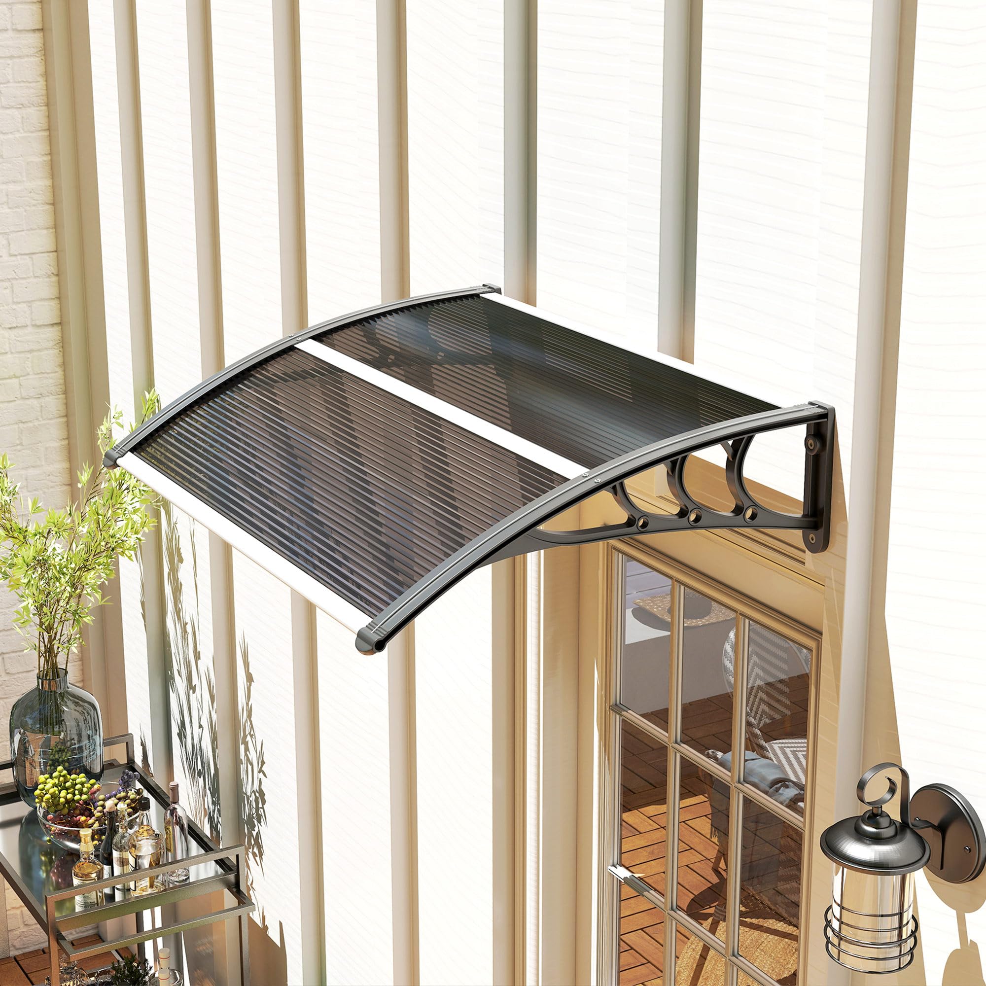 Outsunny Marquesina Exterior para Puertas y Ventanas 100x75 cm Tejadillo de Protección contra Sol y Lluvia con Cubierta de Policarbonato Soporte de Aluminio Negro