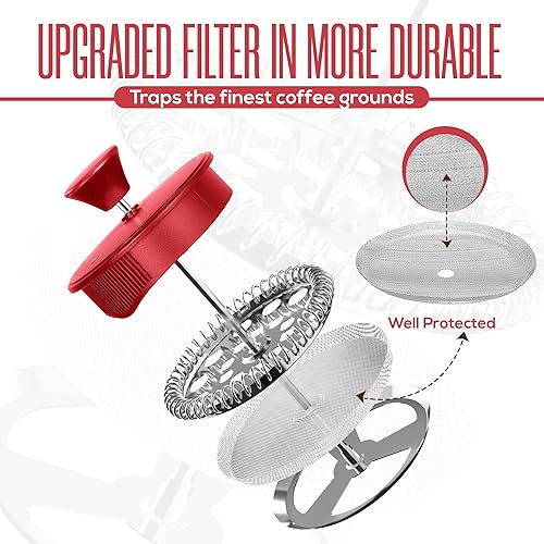 Miniatura 10 de Utopia Kitchen French Press - Cafetera de café expreso y té con filtros triples, émbolo de acero inoxidable y vidrio de borosilicato resistente al