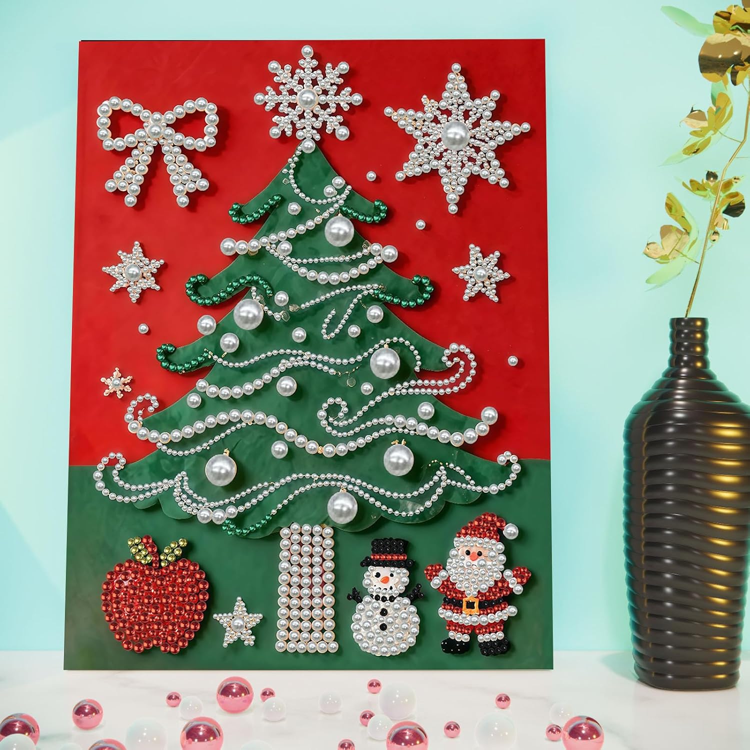 POETRYDRAW DIY Diamond Pearl Painting Kit for Adults Christmas Tree, Beginner Friendly Craft Kits with Frame 30x40cm, Home Decor Housewarming Gift, Diamond Dots Beads Canvas Art for Wall Decor