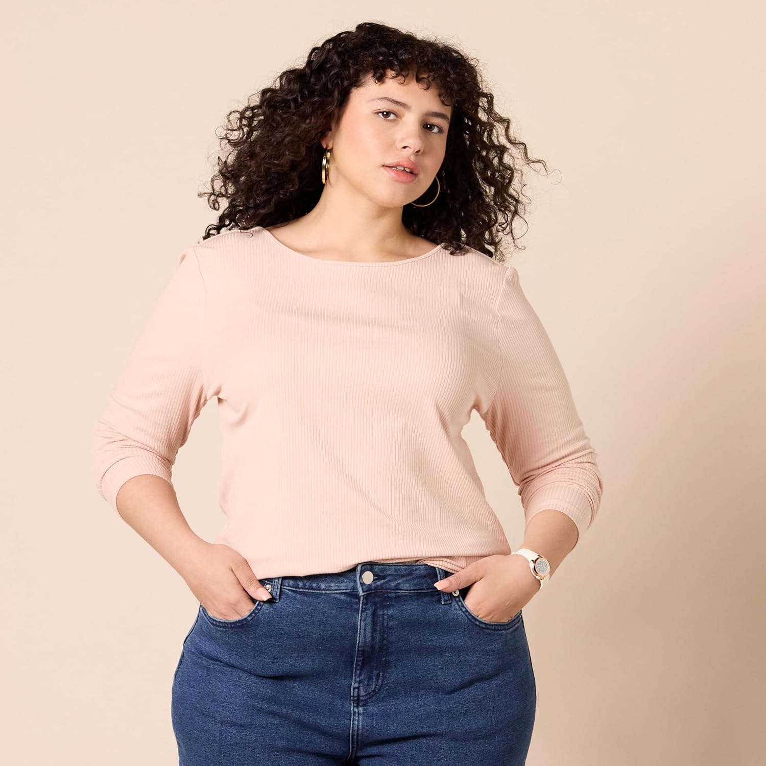 Amazon Essentials Women's Scoop Back Long Sleeve Slim-Fit Rib-Knit T-Shirt, Pack of 2 - Image 5