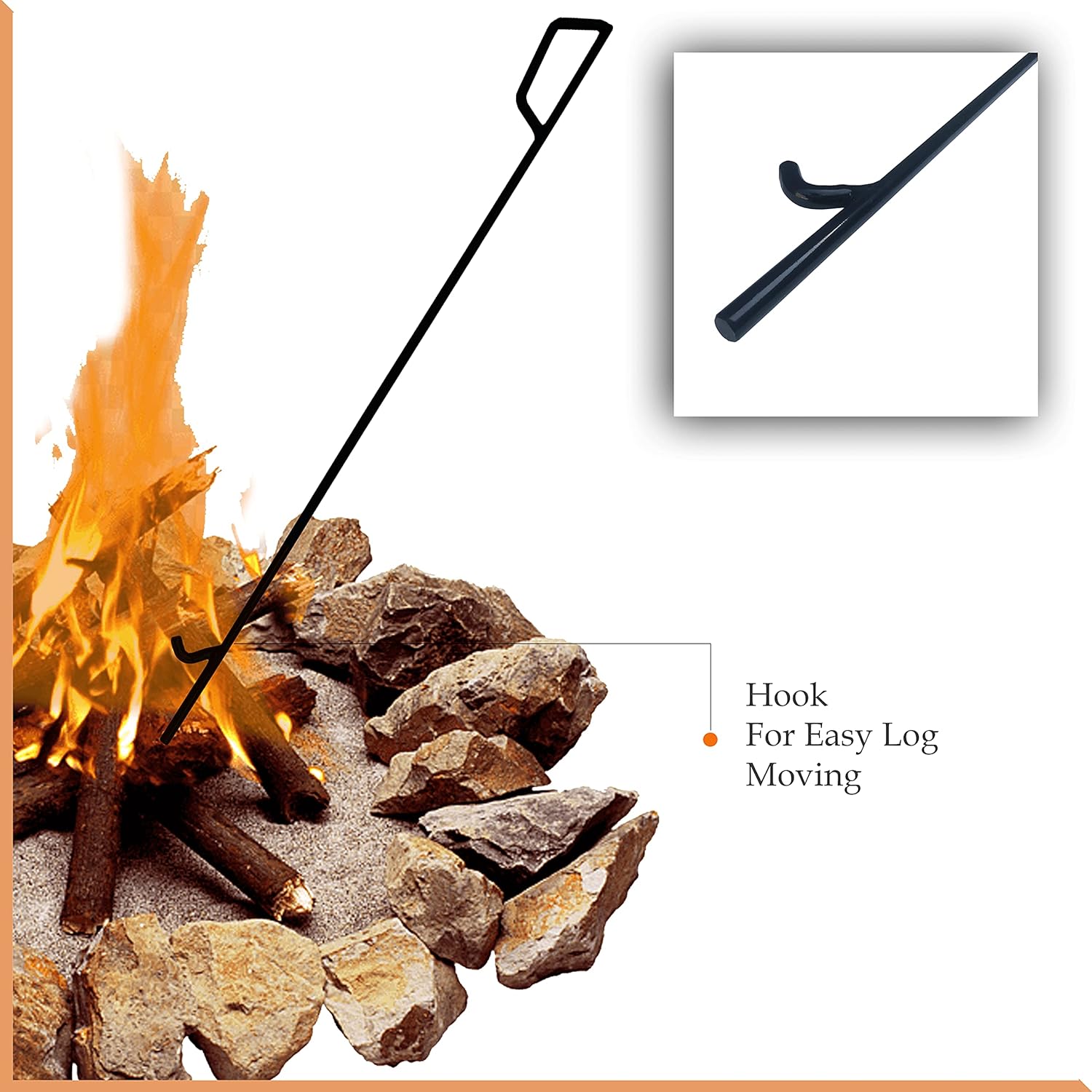 Simond Store Heavy Duty Fire Poker 36 Inch Long Black Powder Coated Rust Resistant Fireplace Poker for Indoor Fireplace and Outdoor Fire Pits & Other Camping Accessories