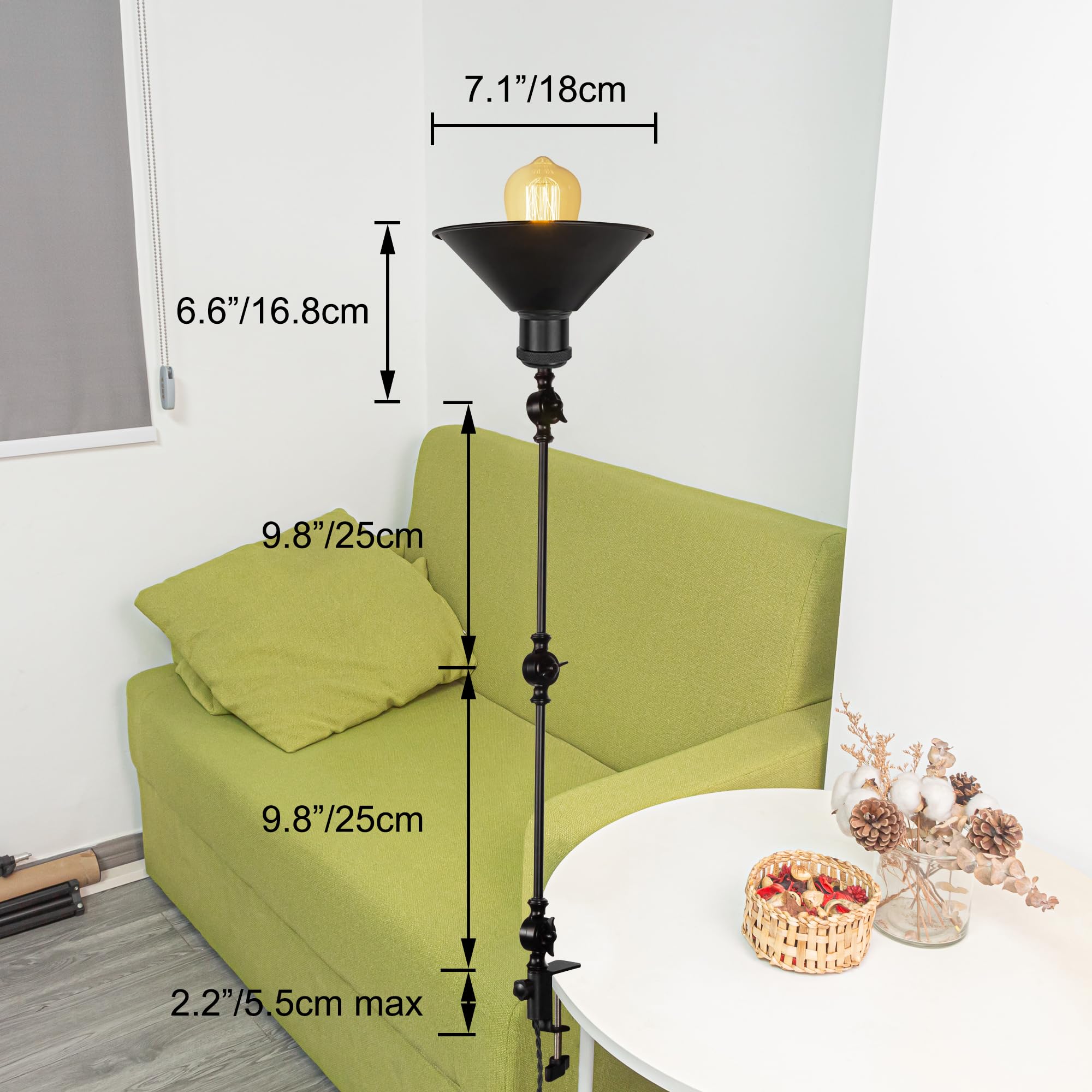 Lampada a morsetto retrò, 1 confezione di lampada da lettura con cavo da 2,5 m, dimmerabile, lampada da comodino, lampada da scrivania per ufficio, uso domestico, attacco E27 DZ0143