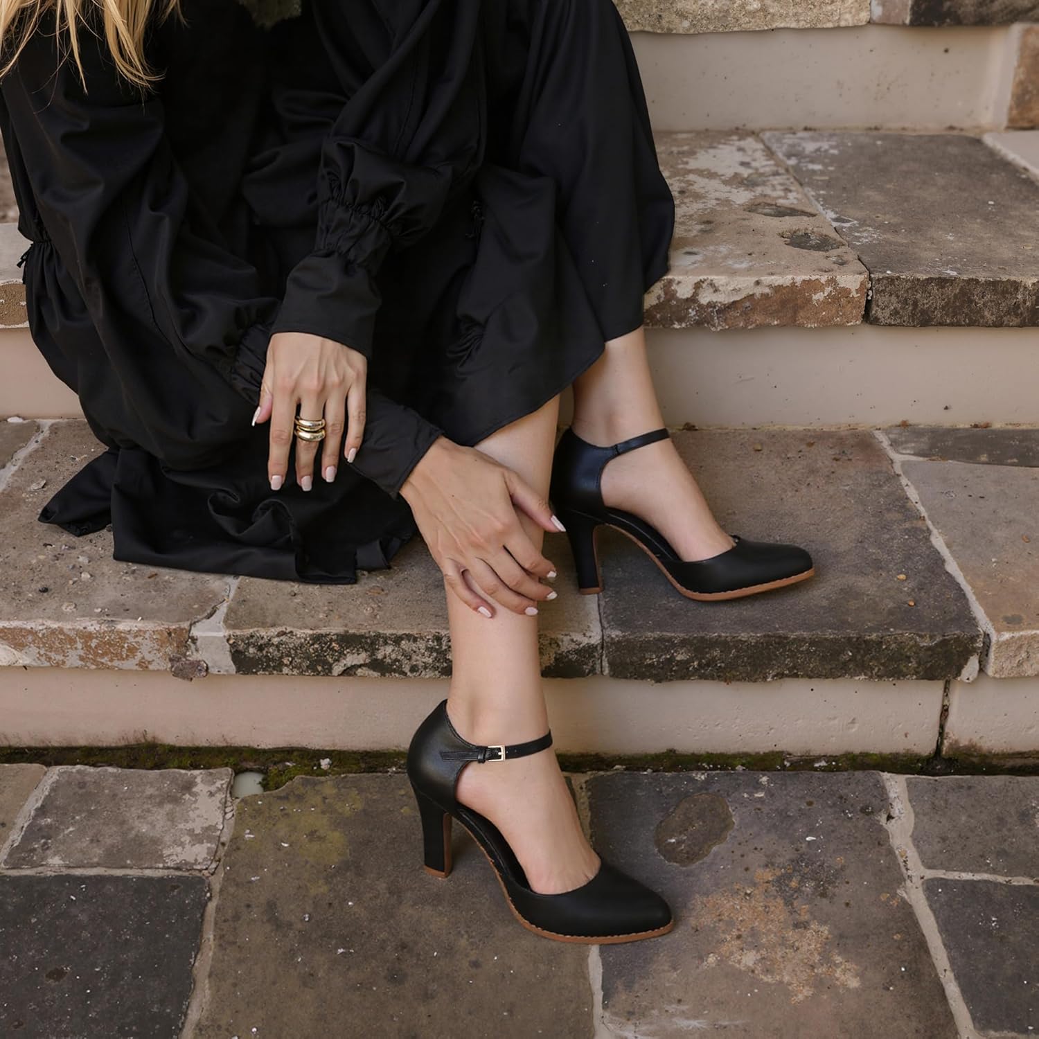 MeiLuSi Womens Chunky High Heels Closed Toe Heels Ankle Strap Pointy Pumps Vintage D'Orsay Dress Party Shoes Mary Janes - Image 2