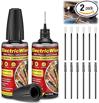 2 Pack 1 oz Electronic Contact Cleaner with Precision Needle Applicator, Brushes & Swabs, Cleans Deoxidizes Lubricates Protects, Improves Conductivity for Electrical, Audio & Connectors