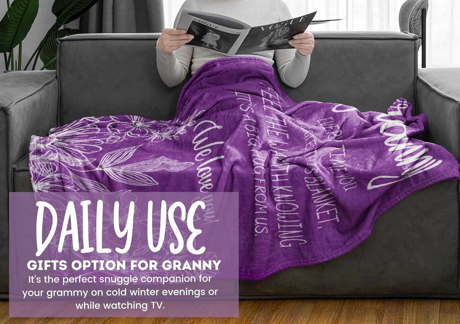 InnoBeta Granny Gifts, Grandma Gifts for Granny, Flannel Throw Blankets on Mother's Day, Christmas, Birthday, 50" x 65", Pueple Flowers - Image 7