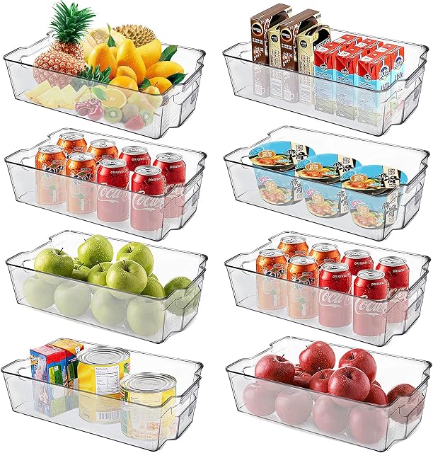 YooGun Fridge Organizers and Storage Bins, Multipurpose Kitchen Storage Containers, Clear Stackable Storage Boxes for Food Sorting in Refrigerators, Countertops Bathroom and Pantry (8 pcs)