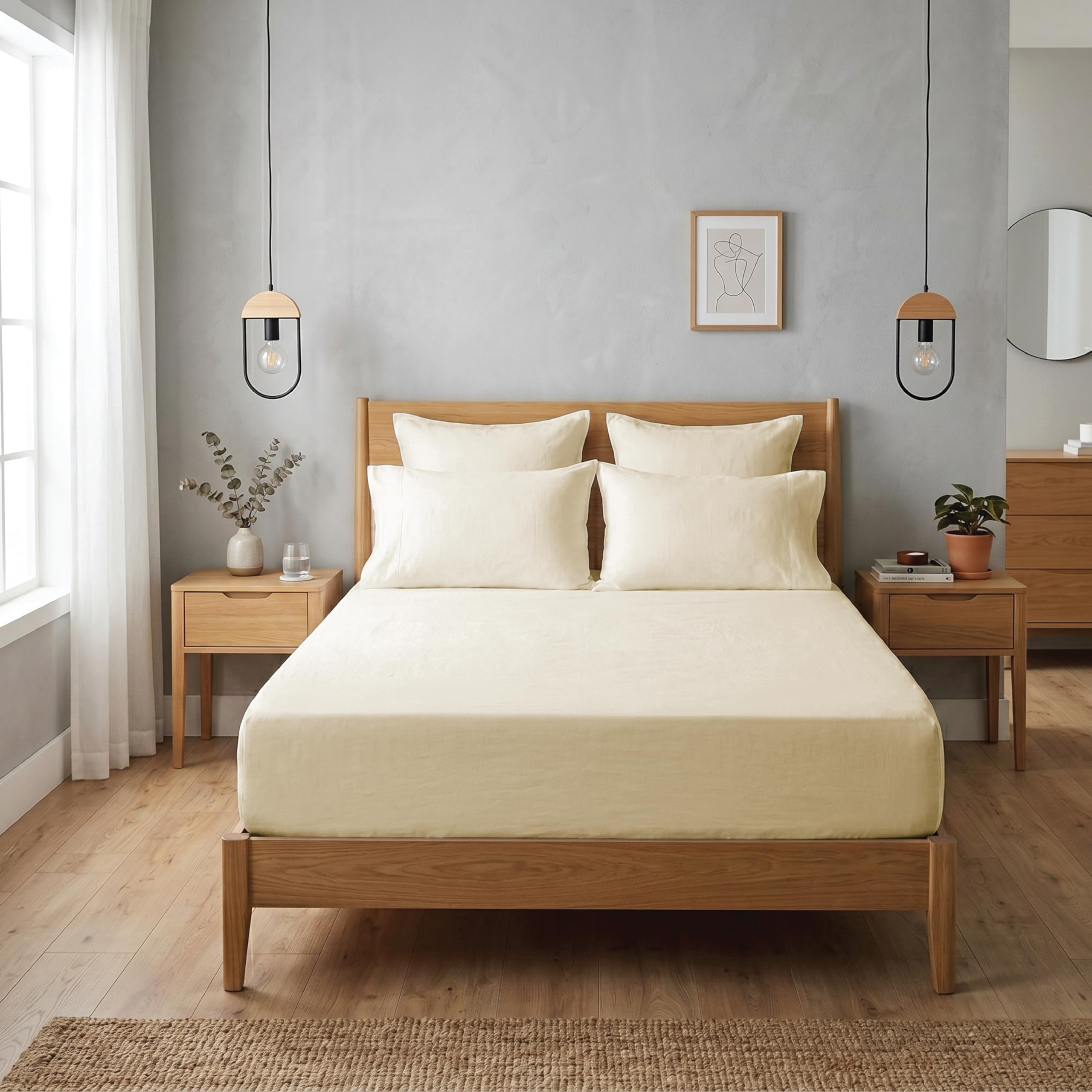 Funky Gadgets Single Fitted Sheet Cream 100% Egyptian Cotton Bed Sheets 300 Thread Easy Care Deep Pocket 12 Inch (30cm) Fitted sheets No Pillowcase (90 X 190 cm)